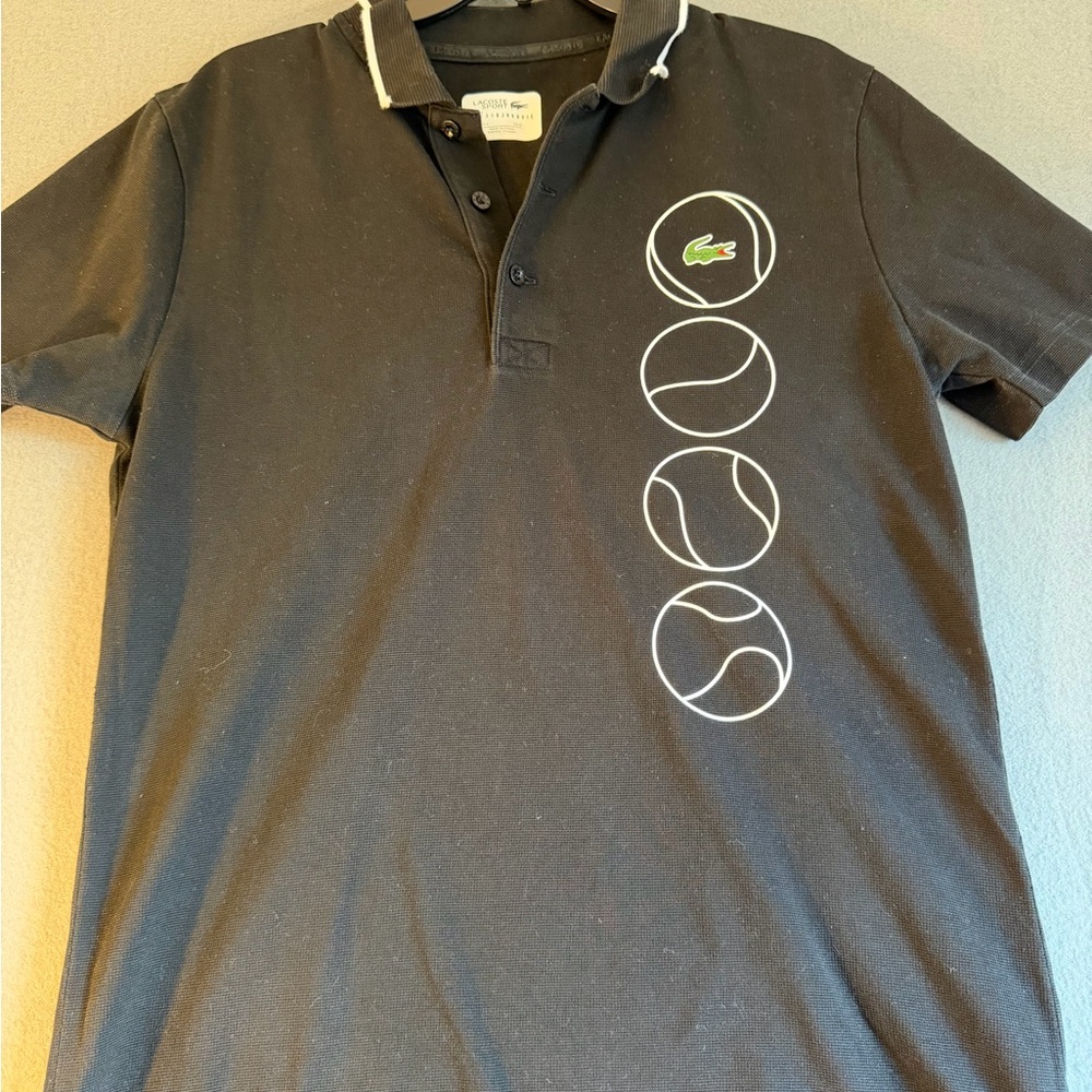 Lacoste Black Polo with Tennis Design